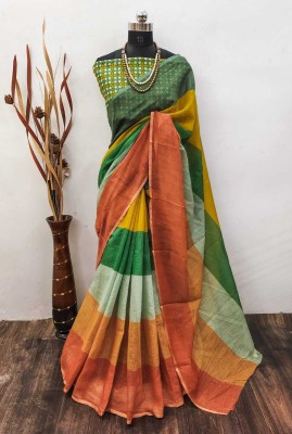 MAANVIT Woven Kanjivaram Cotton Linen, Linen Saree(Multicolor)