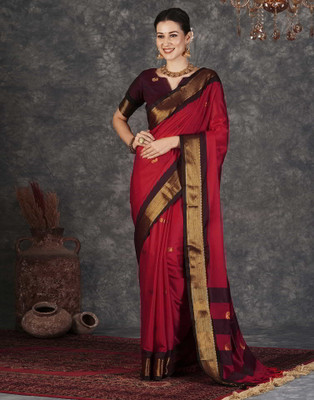 AWESOME Embellished Kanjivaram Silk Blend, Jacquard Saree(Red)