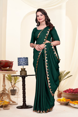 radhe creation Solid/Plain Bollywood Chiffon Saree(Green)