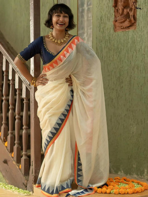 CommonofHouse Self Design Tant Pure Cotton Saree(Multicolor)