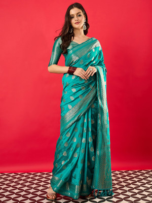 Divastri Woven Banarasi Nylon Saree(Light Blue)