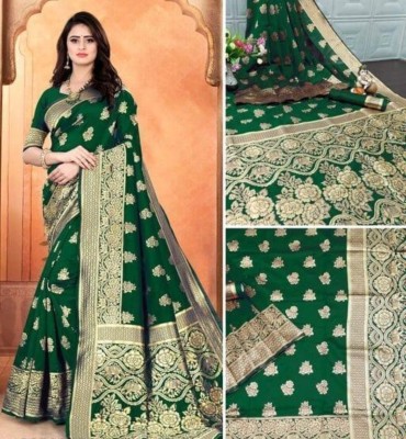 I Khodiyar creation Woven Banarasi Jacquard, Pure Silk Saree(Light Green)