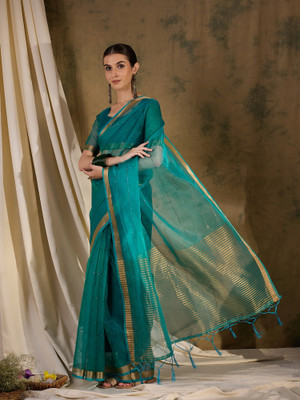 manvaa Embellished Bollywood Organza Saree(Light Blue)