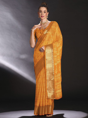 Anouk Rustic Printed Chinnalapattu Art Silk Saree(Yellow)