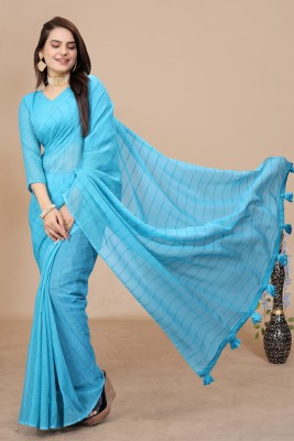 K 5 FASHION Self Design, Striped, Dyed Bollywood Chiffon Saree(Blue)