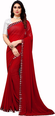 The Fashion Tax Embellished Bollywood Georgette Saree(Red, Grey)