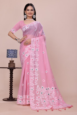 Bhavya Laxmi Textiles Woven Banarasi Cotton Blend Saree(Pink)