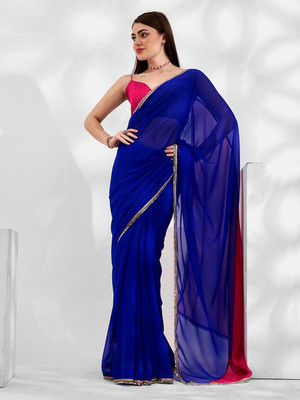 Sonika Solid/Plain Bollywood Georgette Saree(Blue, Pink)