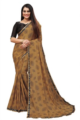 QUEDDY'S Printed Bollywood Silk Blend Saree(Mustard)