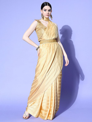 Divastri Solid/Plain Bollywood Satin Saree(Cream)