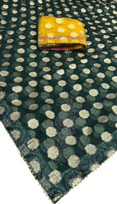 Stylish Sarees Self Design, Printed, Polka Print Bollywood Jacquard, Organza Saree(Dark Green)