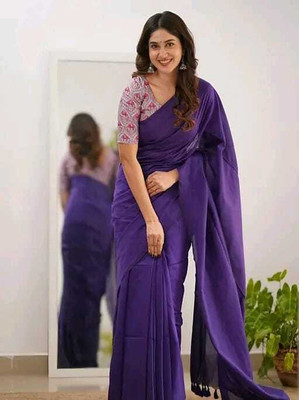 JENTERPRISE Solid/Plain Handloom Khadi Saree(Beige)