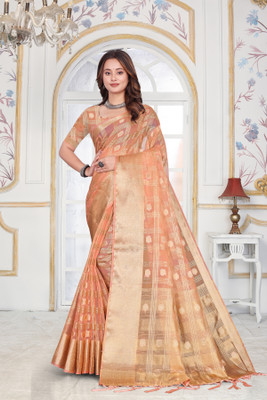 Aarunika MNT Solid/Plain Bollywood Organza Saree(Cream)
