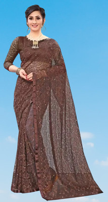 NORAFLEX Embroidered Bollywood Net Saree(Brown)