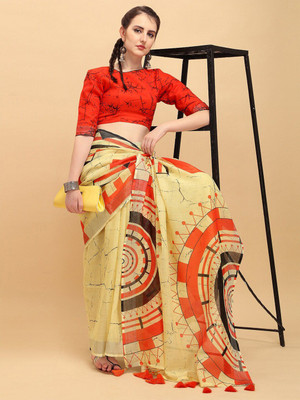 Sangria Woven Daily Wear Linen Saree(Yellow)