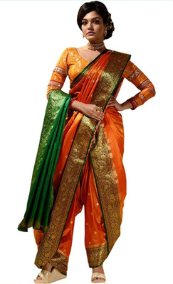 HouseOfCommon Woven Banarasi Jacquard Saree(Orange)