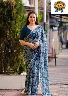 MAHADEV NX Printed Daily Wear Georgette Saree(Light Blue)