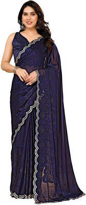 ROOP SUNDARI SAREES Embroidered, Blocked Printed Bollywood Pure Silk Saree(Blue)