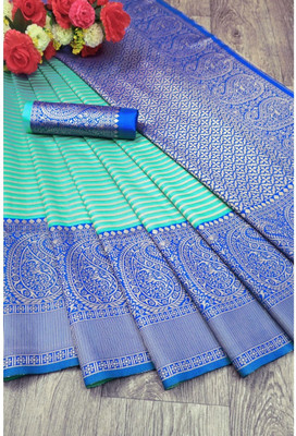 Julee Solid/Plain Banarasi Pure Silk Saree(Light Blue)