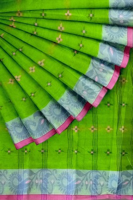 Ganesh plastic and industry Woven Tant Pure Cotton Saree(Green)