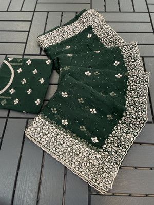 CHAMUNDA CREATION Embroidered Bollywood Organza Saree(Green)