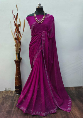 DHINITA Applique Bollywood Georgette Saree(Purple)
