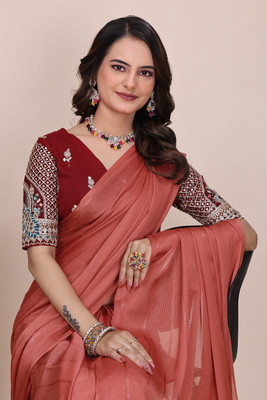 K 5 FASHION Embroidered Bollywood Georgette Saree(Orange)