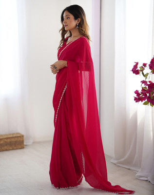 Tasrika Solid/Plain Bollywood Chiffon, Georgette Saree(Pink)