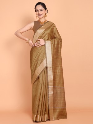 Magmina Woven, Solid/Plain, Embellished Banarasi Silk Blend Saree(Brown)