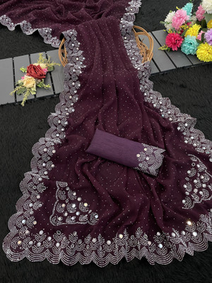 VEERAIVA Embellished Bollywood Chiffon Saree(Magenta)