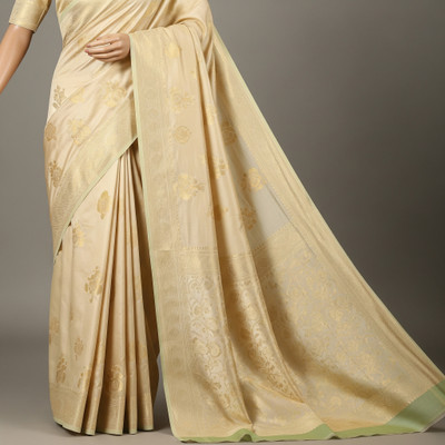 sdfghjk Printed Banarasi Chiffon Saree(Cream)
