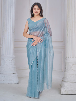 Sareemall Embellished Bollywood Net Saree(Light Blue)