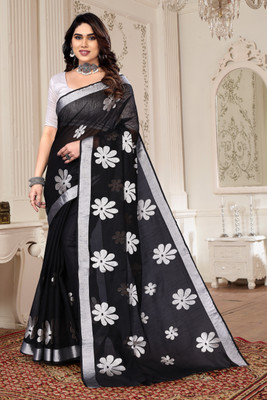 HouseOfCommon Printed Chanderi Chanderi, Cotton Silk Saree(Black)