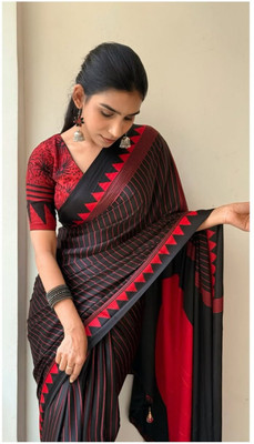 ANUVRATA Printed Assam Silk Pure Silk Saree(Black, Red)