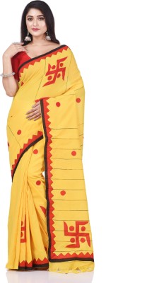 Desh Bidesh Woven, Applique, Paisley, Solid/Plain Handloom Cotton Blend, Pure Cotton Saree(Yellow)