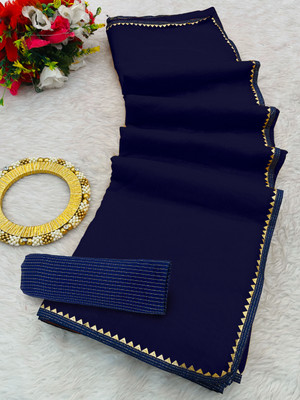 manish Solid/Plain Ikkat Cotton Blend Saree(Dark Blue)