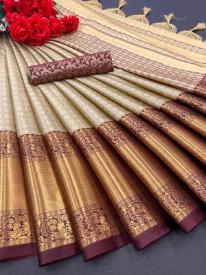 Quexle Woven Dharmavaram Pure Silk Saree(Beige)