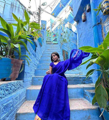 Anand Sarees Solid/Plain Bollywood Georgette Saree(Blue)