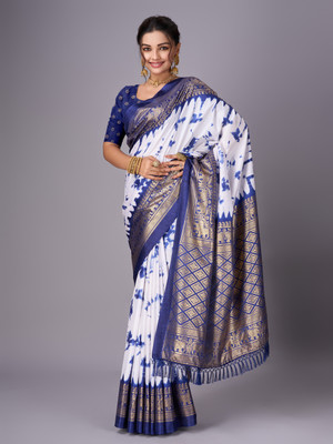 Sanjana Silks Printed Chanderi Art Silk Saree(Dark Blue)