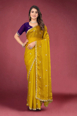 Tradivibe Solid/Plain Bollywood Jimmy choo Saree(Mustard)