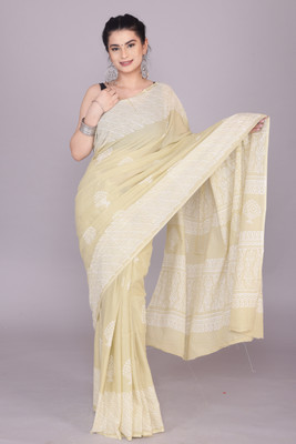 RP CREATION Printed Daily Wear Pure Cotton Saree(Cream)