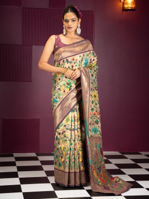 MIMOSA Woven Banarasi Art Silk Saree(Purple)