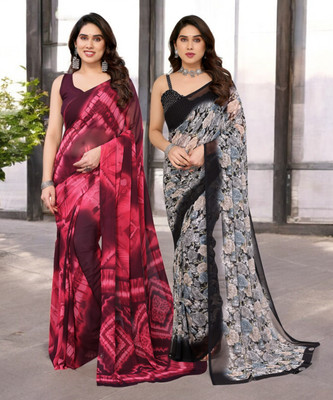 Moda Rapido Printed Bollywood Georgette Saree(Pack of 2, Multicolor)