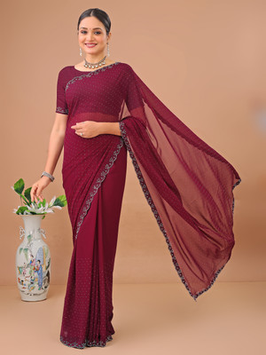 VIBHAGYAA Embellished Bollywood Chiffon Saree(Maroon)