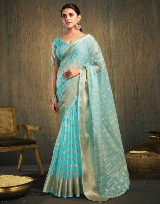 Divastri Woven, Embellished Banarasi Organza, Jacquard Saree(Light Blue)