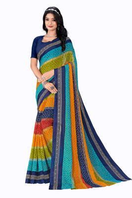 Vichitra Geometric Print Bandhani Georgette Saree(Dark Blue)