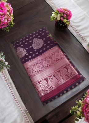 FAIZICREATION Woven Banarasi Jacquard Saree(Purple)