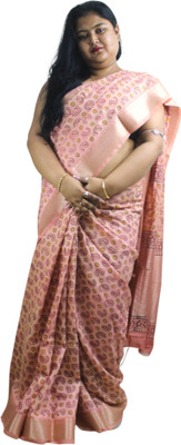 Generative Printed, Paisley, Floral Print Maheshwari Silk Blend Saree(Pink)