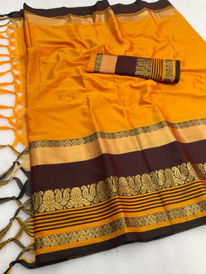 VISHAL CREATION Woven Banarasi Cotton Silk Saree(Orange)