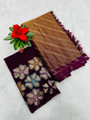 KANDORA Floral Print Daily Wear Brasso Saree(Purple)